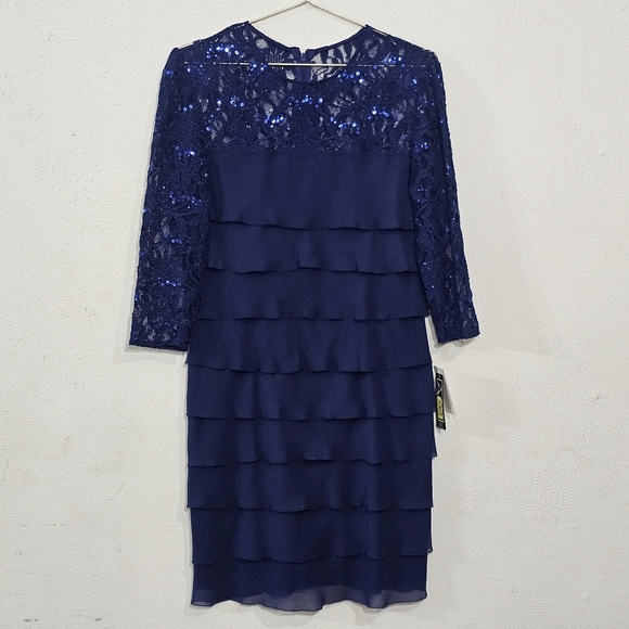 Alex Evenings Electric Blue Lace Tiered Womens Dress Sz 8 Petite - Picture 5 of 13